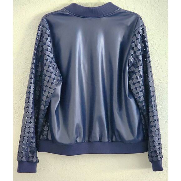Jacket-Colleen Lopez-Navy Blue-Zipper-Unique Design-Faux Leather-Size LRG - Picture 2 of 15